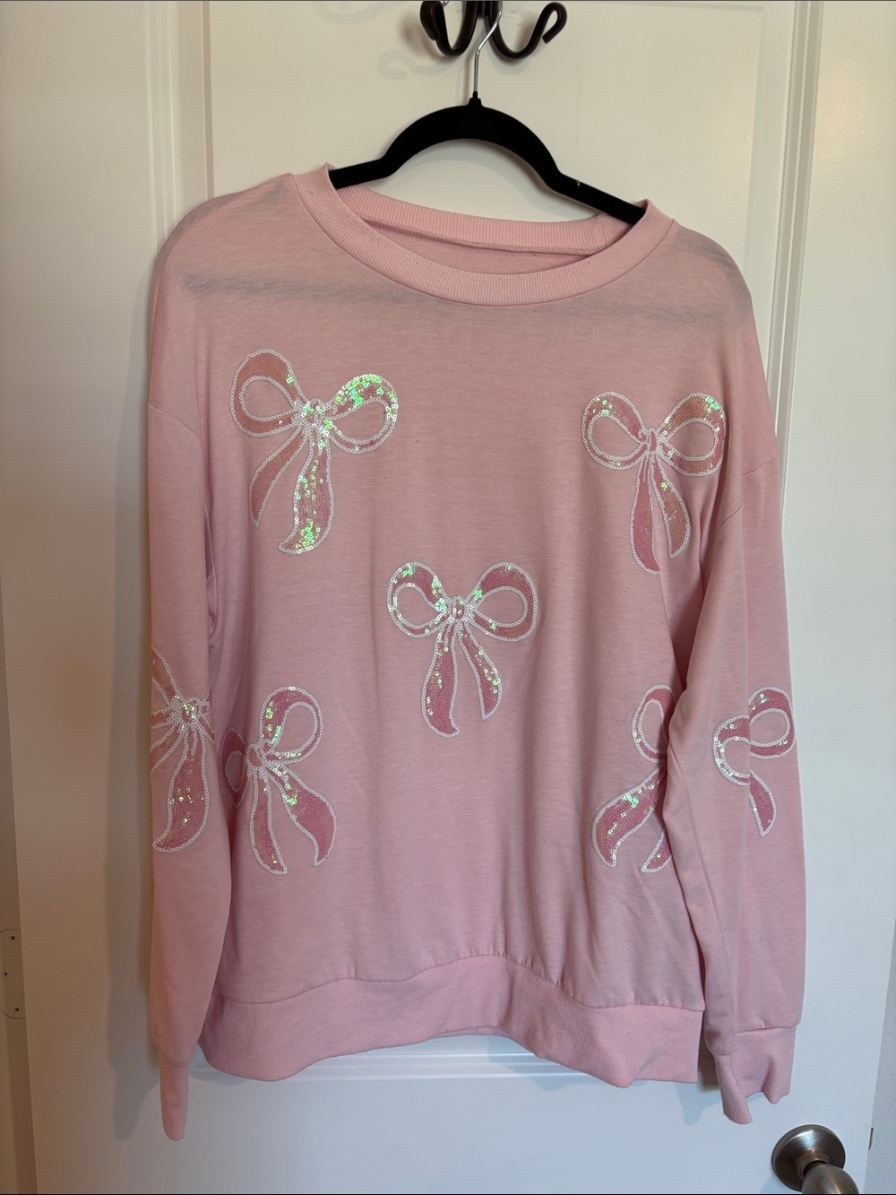 Pink Sequin Bow Sweater